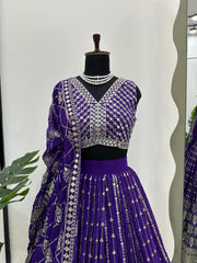 Georgette Sequence Embroidered Work Party Wear Purple Lehenga Choli