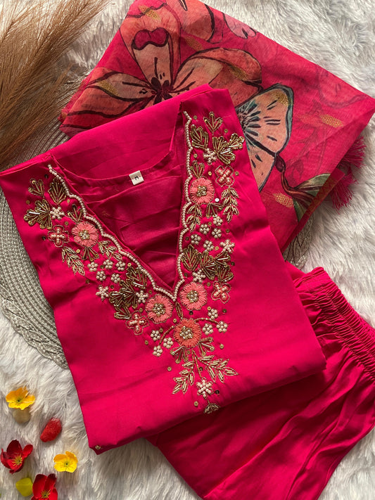 Beautiful Handwork Roman Silk Digital Printed Kurta Set