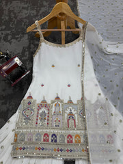 Beautiful Designer White Georgette Thread With Sequence Work Sharara