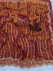 Party-wear Soft Space Silk Sequence Embroidery Work Saree