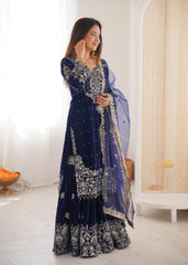 Partywear Viscose Velvet Cording Dori Embroidery with Sequin Work Suit