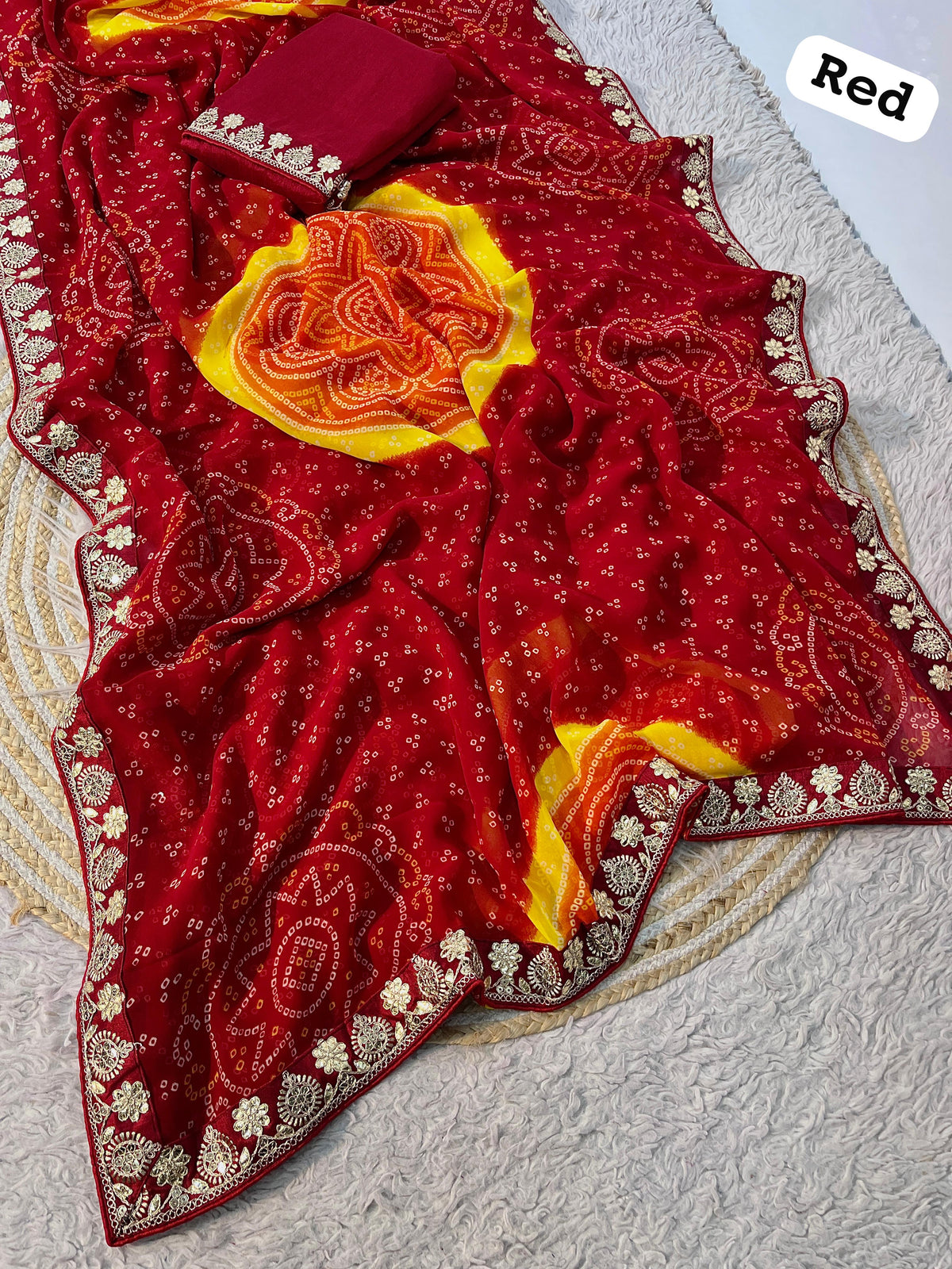 Beautiful Georgette Bandej With Gotapatti Sequence Coding Saree