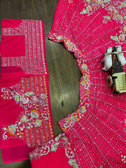 Reception Special Pink Georgette Embroidery Sequence Work Lehenga Choli