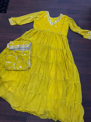 Unique Coloured Georgette With Embroidered Work Gown