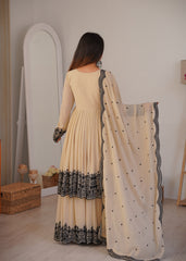 Beautiful Georgette Embroidery Thread Work Sharara
