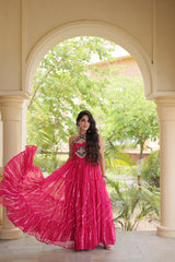 Navratri Special Georgette Laheriya Printed With Kutchi Patchwork Gown