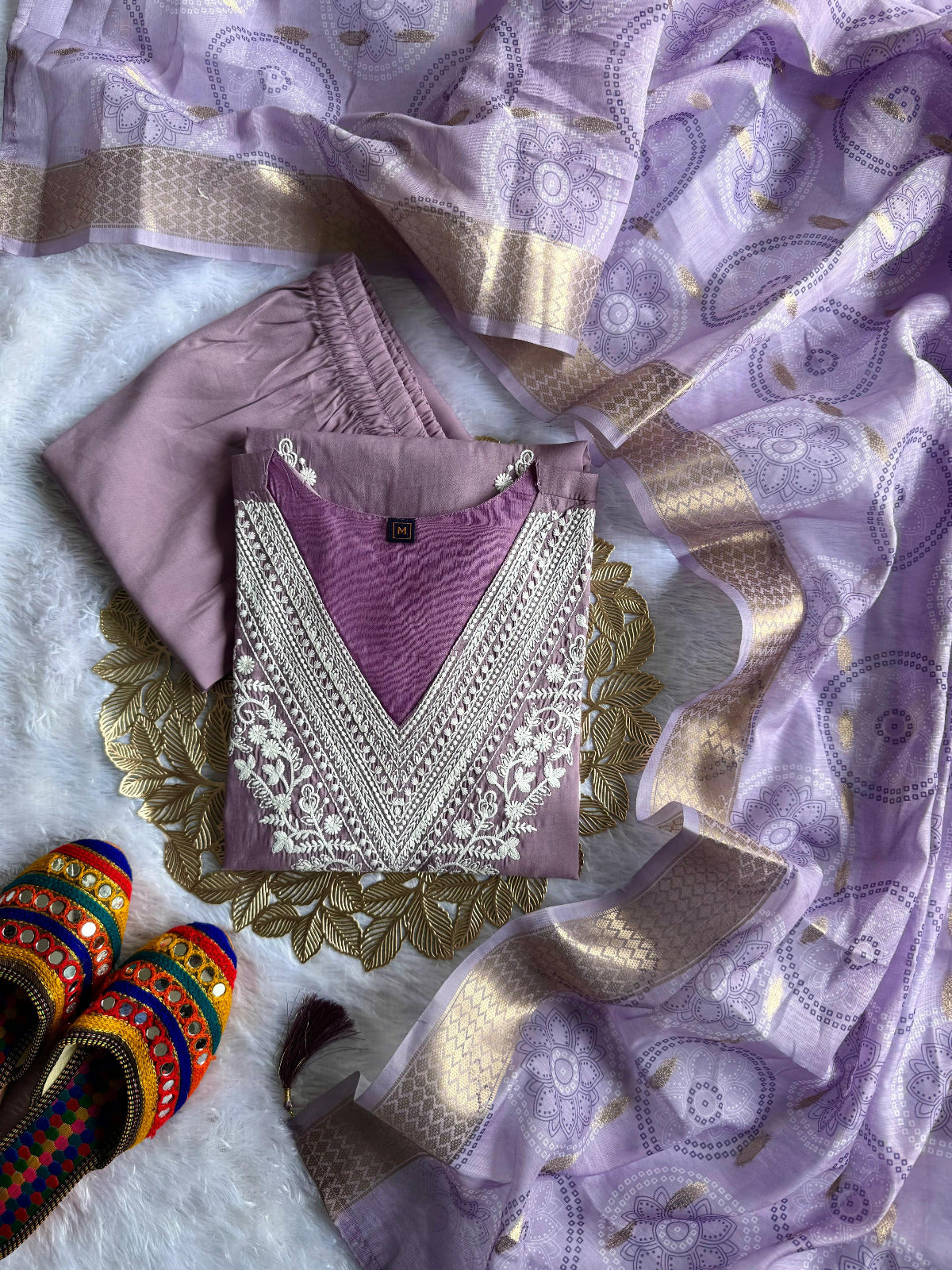 Beautiful Roman Silk With Embroidery Cotton Thread Work Dress
