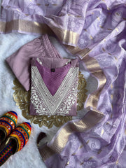 Beautiful Roman Silk With Embroidery Cotton Thread Work Dress