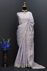Diamond Chinon Silk with Heavy Embroidery Work Saree