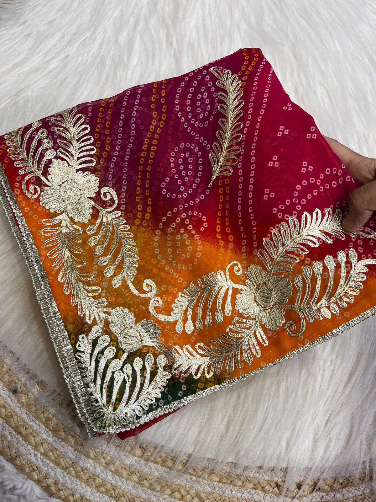 Soft Georgette Pachrangi Bandej Saree