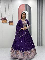 Beautiful Pure Vichitra Silk Embroidery Coding Sequence & Thread Work Lehenga Choli