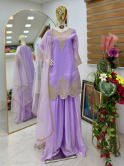 Designer Fandy Silk Embroidery Sequence Work Suit