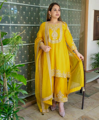 Designer Party Wear Chinon Silk Embroidery Codding & Sequins Work Dress
