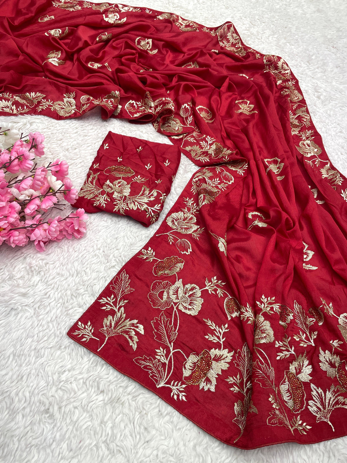 Festival Special Chinon Blooming With Beautiful Zari Work Saree