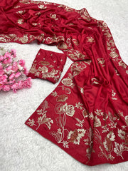 Festival Special Chinon Blooming With Beautiful Zari Work Saree