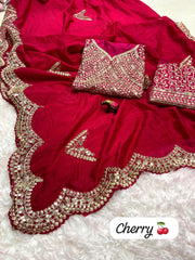 Beautiful Vichitra Silk Coding & Sequence Work  Saree