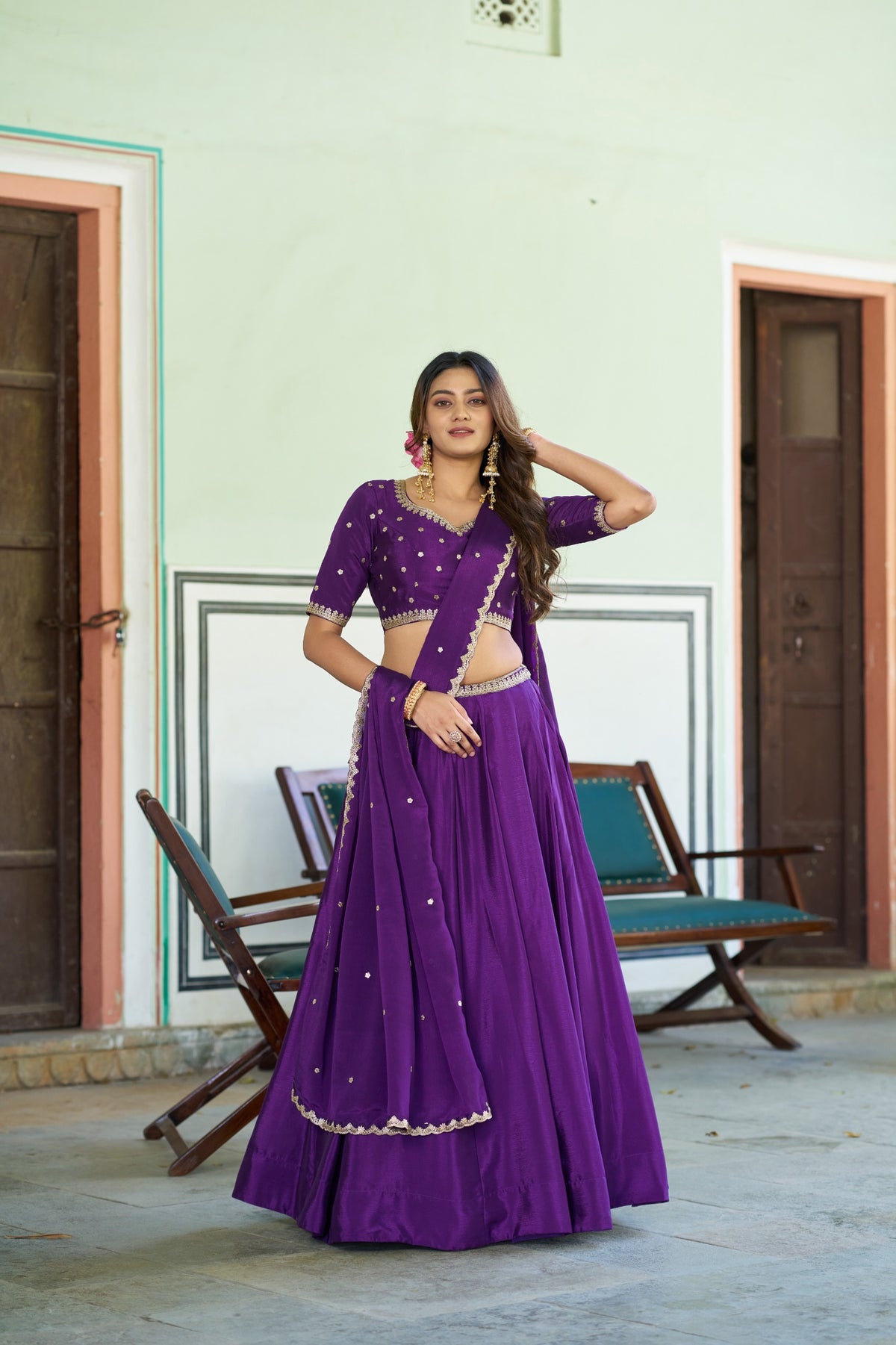 Beautiful Chinon Silk Sequence &Embroidery Work Belt Lehenga Choli
