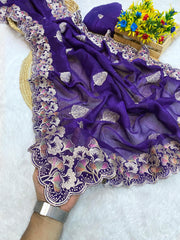 Beautiful C Pallu Concept With Multi Colour Thread Work Saree