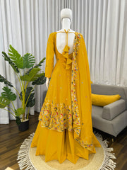 Beautiful Designer Crunchy Silk Anarkali With Palazzo Set