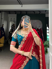 Beautiful Traditional Vichitra Silk Zari Weaving Work Lehenga Choli