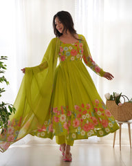 Attractive Organza Silk Printed Work Gown