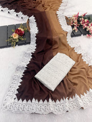 Beautiful Soft Nylon Two Tone Chinon Pedding Saree