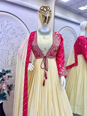 Party-wear Designer Mono Silk Embroidery Sequins & Codding Work With Bandhni Printed Lehenga