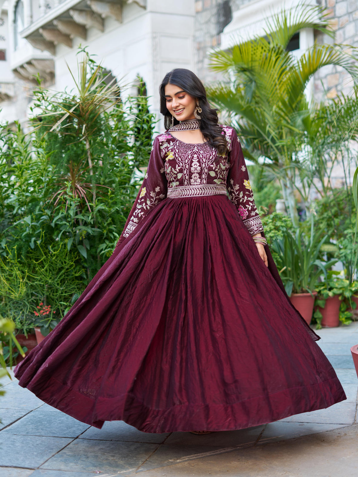 Festival Wear Fendy Silk Coding Sequence & Embroidery Work Long Gown