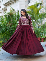 Festival Wear Fendy Silk Coding Sequence & Embroidery Work Long Gown