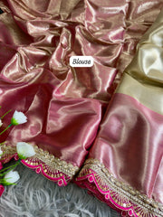 Beautiful Soft Tissue Silk With Chex Designer Saree