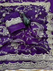 Attractive Pure Space Silk Embroidery Work Saree