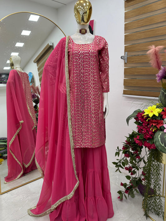 Beautiful Party-wear Georgette Embroidery Sequence Sharara