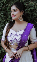 Beautiful Chinon Silk Real Hand Work With Digital Printed Lehenga Choli