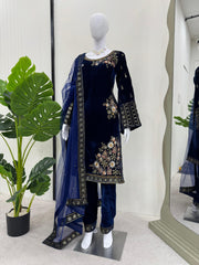 Beautiful Designer Viscose Velvet Thread With Sequence Work Suit