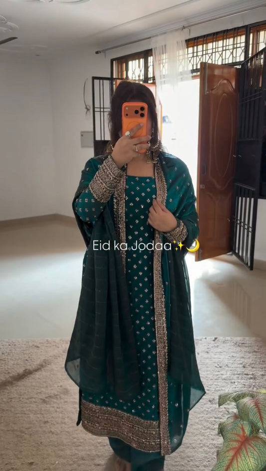 Elegant Ethnic Fendy Silk Thread & Sequence Work Suit