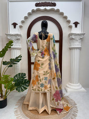 Party-wear Tibby Organza Silk Brush Print With Intricate Sequence Work Dress