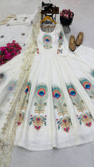 Party-wear Fendy Silk Printed With Lace Work Gown
