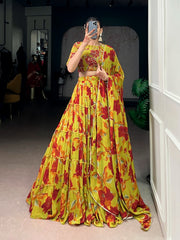 Vibrant Floral Marble Printed Lehenga Choli