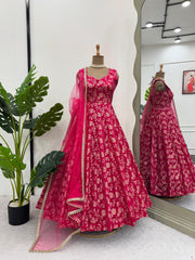 Beautiful Pink Jacquard Silk Gown