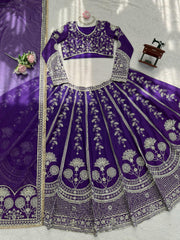 Wedding Wear Georgette Thread With Sequence Work Purple Lehenga Choli