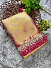 Beautiful Soft Golden Banarsi Handloom Tissue Silk Saree