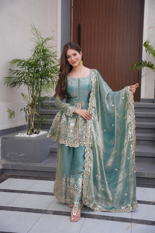 Party-wear Heavy Two Tone Fendy Satin Silk Sharara