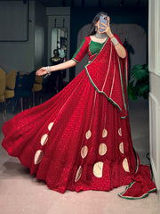 Navratri Nights Special Bandhej Print On Satin Chiffon Gotta Patch Work Lehenga With Stitched Choli