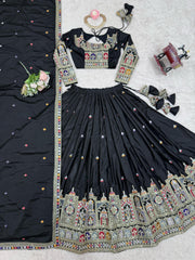 Beautiful Natural Crep Silk Coding Dori With Thread & Sequence Work Lehenga Choli