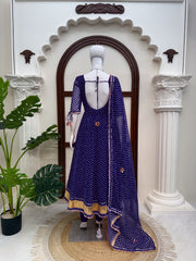 Elegant Ethnic Georgette Digital Printed Gottapatti Work Gown