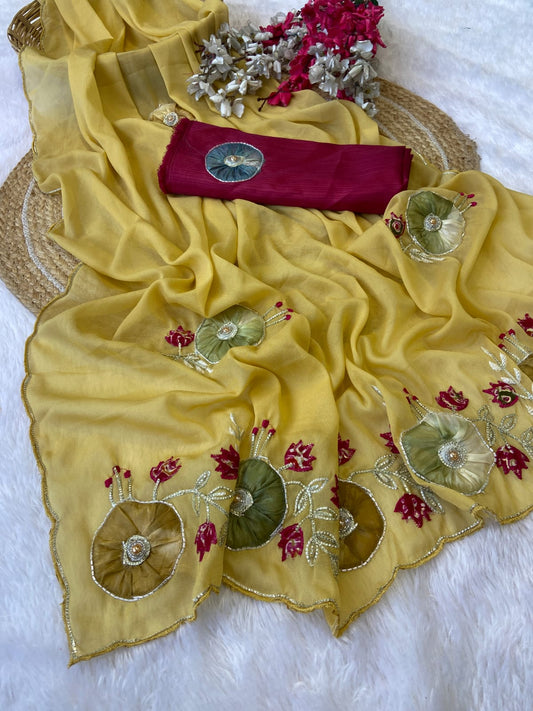 Beautiful Star Georgette Hand-work Saree