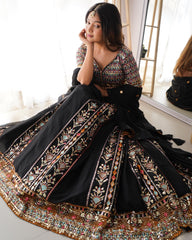 Charming Black Georgette Embroidery & Sequence Work Lehenga Choli