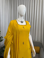 Haldi Special Chinon Silk Thread Work Suit