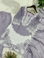 Party-wear Air Tex Chinon Silk Sequence Embroidery Work Suit