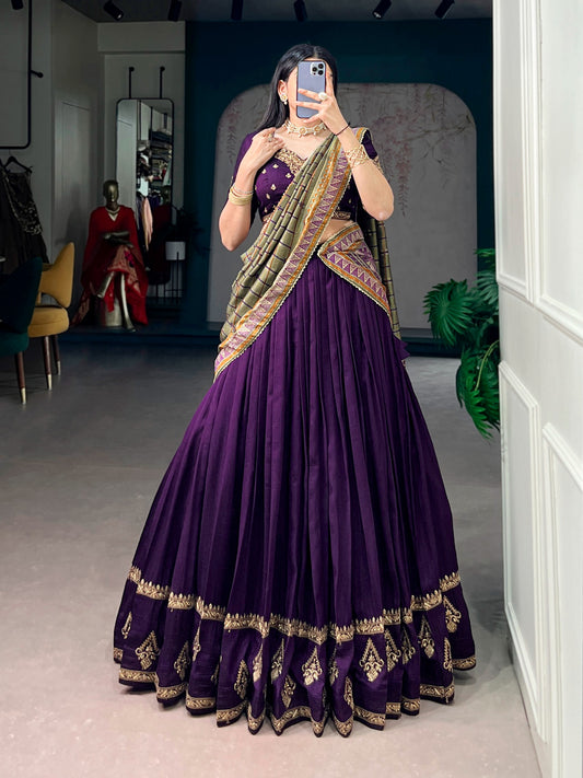 Beautiful Vichitra Silk Sequins & Thread Embroidery Work Lehenga Choli